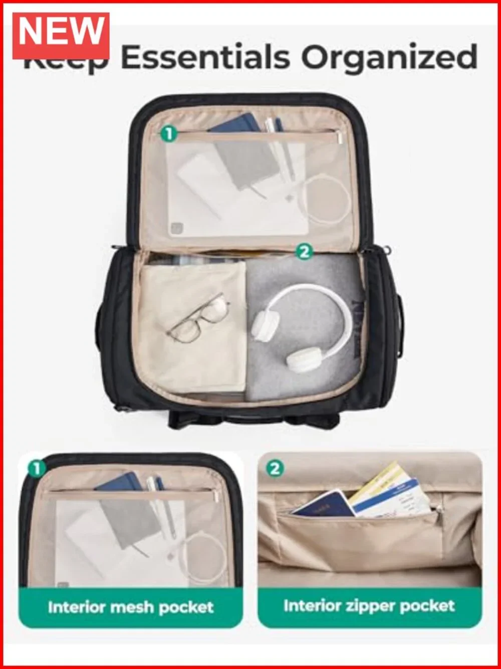 40L Travel Duffle Bag with Shoe Compartment, Wet Pocket, Water-Resistant